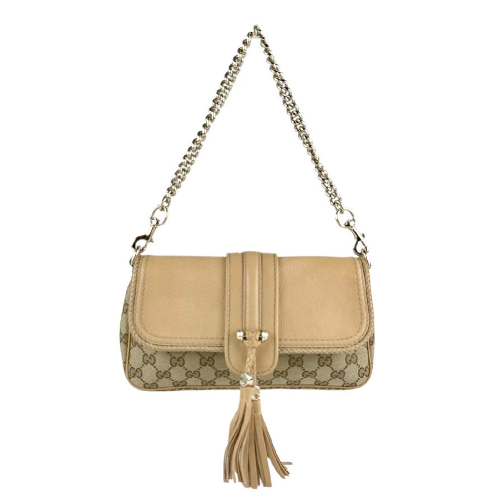 Gucci Abbey GG Canvas Leather Shoulder Bag Tan Brown